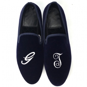 Luxury Mens Velvet Loafers Velvet Upper - Genuine Leather Type Round Toe Shape