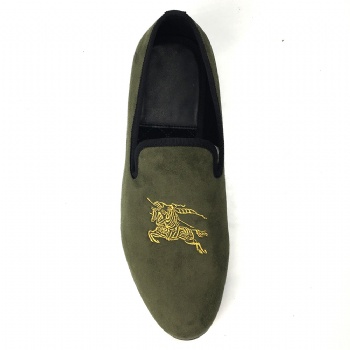 Luxury Mens Velvet Loafers Velvet Upper - Genuine Leather Type Round Toe Shape