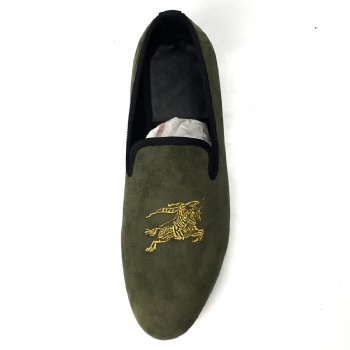 Luxury Mens Velvet Loafers Velvet Upper - Genuine Leather Type Round Toe Shape