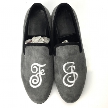 Luxury Mens Velvet Loafers Velvet Upper - Genuine Leather Type Round Toe Shape
