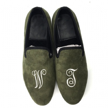 Luxury Mens Velvet Loafers Velvet Upper - Genuine Leather Type Round Toe Shape