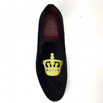 Crown Embroidment Velvet Loafers , Slipper