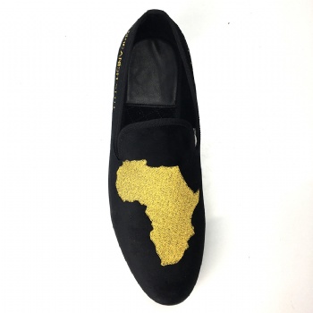 Map Embroidment velvet loafers