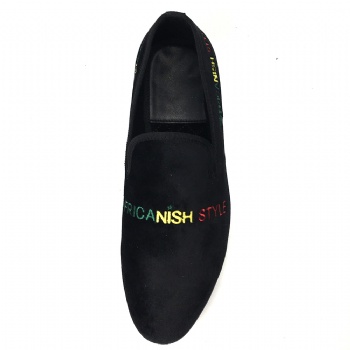 Map Embroidment velvet loafers