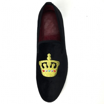 Crown Embroidment Velvet Loafers , Slipper