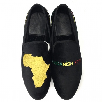 Map Embroidment velvet loafers