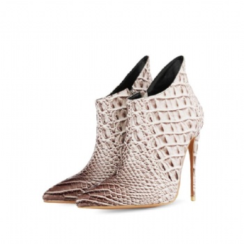 Snakeskin pattern high heel ankle boots