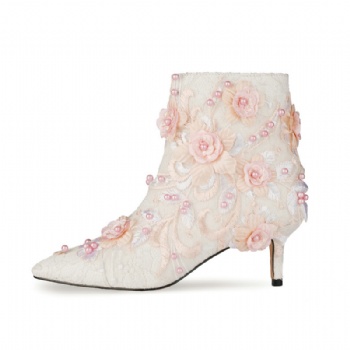 White embroidered wedding boots