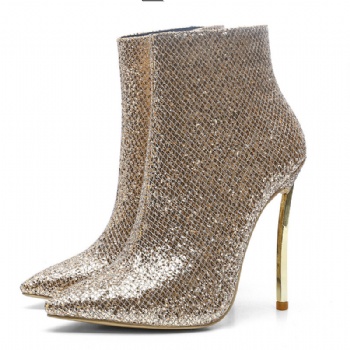 Snakeskin pattern high-heeled ankle boots