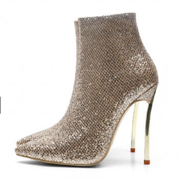 Snakeskin pattern high-heeled ankle boots